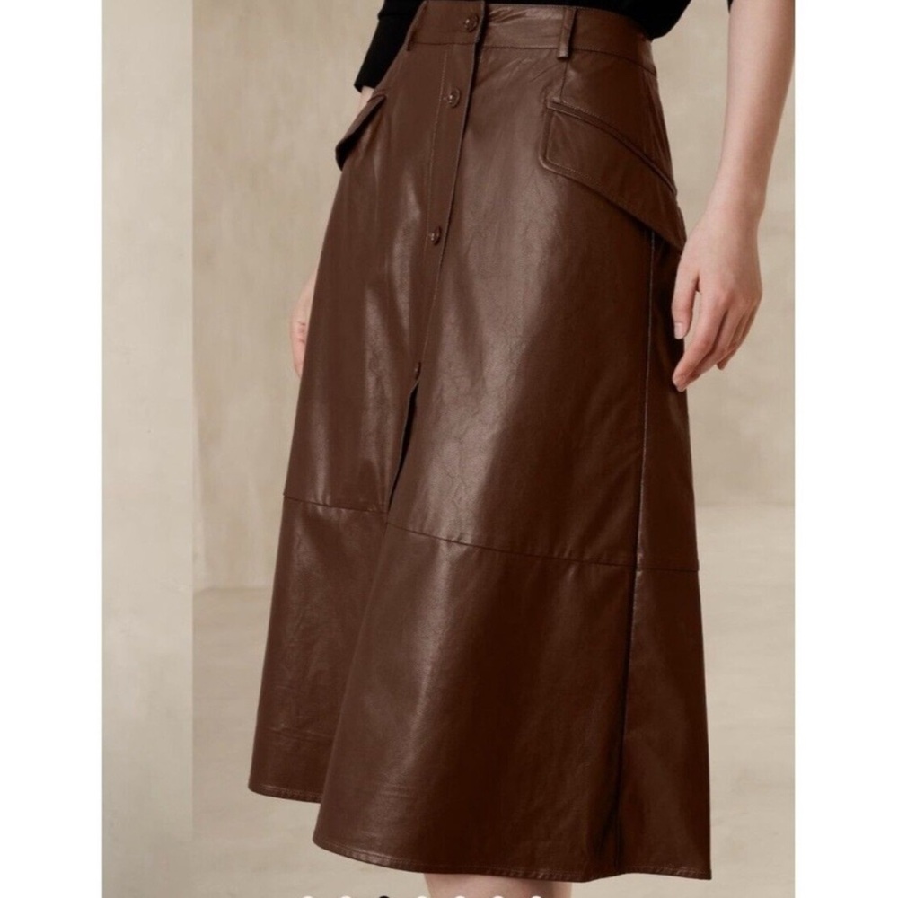 Banana Republic Brown Faux Leather Midi Skirt